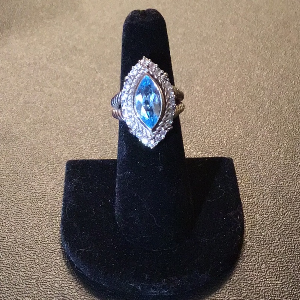 JUDITH RIPKA SKY BLUE TOPAZ AND DIAMONIQUE 925 STERLING SILVER RING